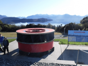 Lake Manapouri and one of the first of seven turbines fitted. now upgraded with new ones